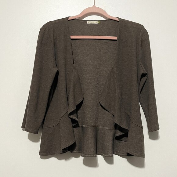 Chalet Womens Waffle Knit Ruffle Cardigan Size S Brown Bohemian Lagenlook Boho - Picture 1 of 7